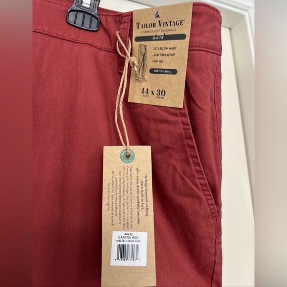 Tailor Vintage Slim Fit Chino Pants in Canyon Red Preppy Casual - Picture 4 of 10